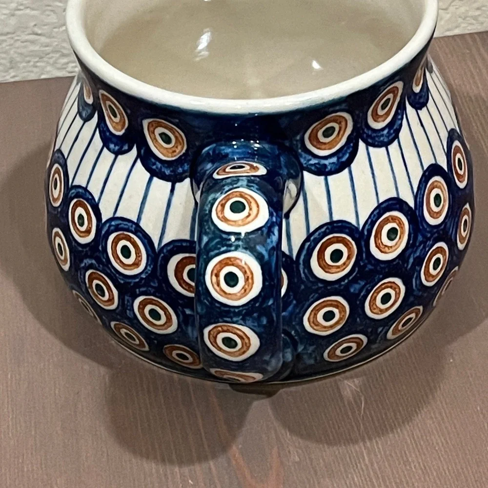 Williams Sonoma Polish Pottery Pitcher Jug Boleslawiec Ceramic Folk Art Peacock